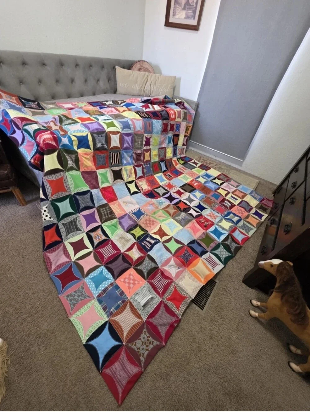 Vintage Handmade Cathedral Windows Reversible Patchwork Quilt